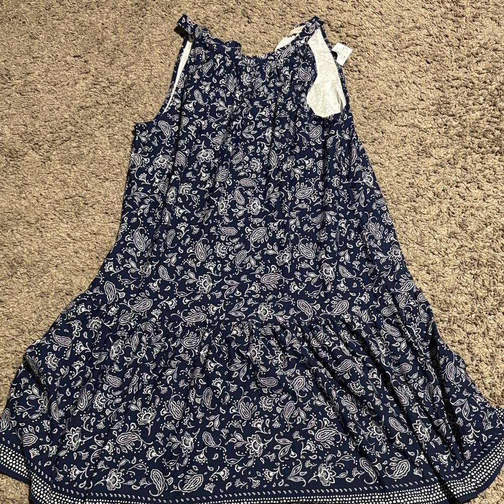 LOFT Navy Paisley Midi Dress